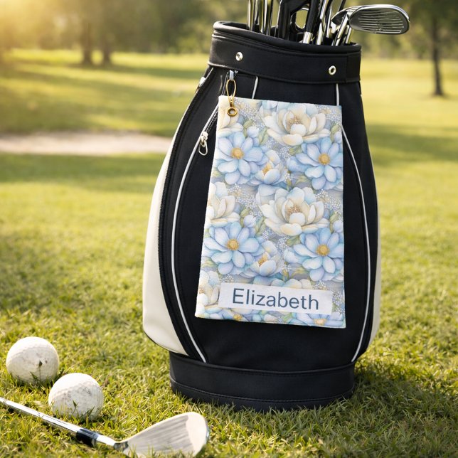 Serviette De Golf Pretty Blue Magnolia and Peony Personalized (Créateur téléchargé)