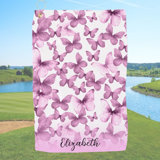 Serviette De Golf Pretty Pink Butterflies Personalized (Créateur téléchargé)