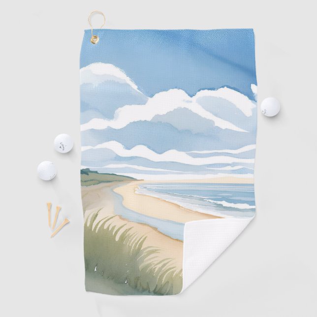 Serviette De Golf Promenade du rivage | Aquarelle de l'océan côtier (En situation)