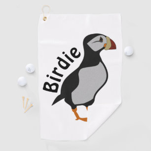 Serviette De Golf Puffin à la corne debout le bon oiseau de chance