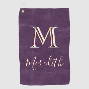 Serviette De Golf Purple Faux Cuir Unique 3 Couleur Nom Monogramme