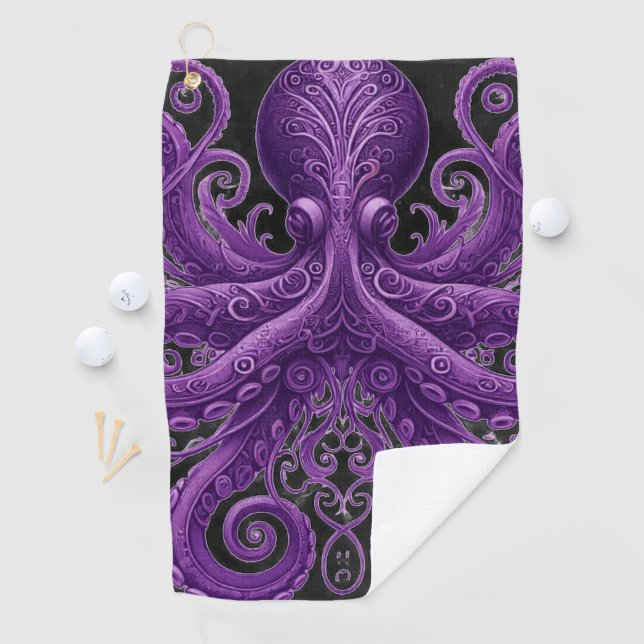 Serviette De Golf Purple Octopus Victorian Steampunk Kraken  (En situation)