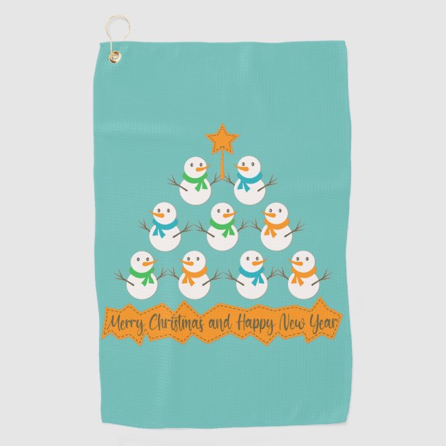 Serviette De Golf pyramide de sapin de Noël en bonhommes de neige de (Devant)