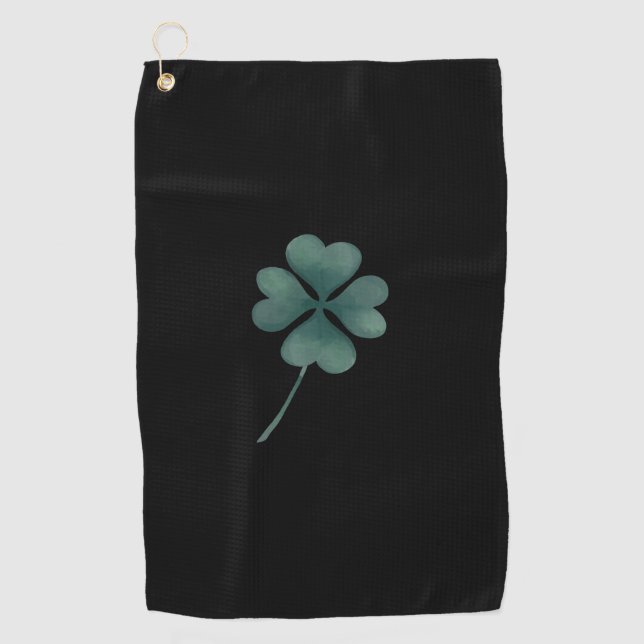Serviette De Golf Quatre Feuilles Vert Clocher Sur Aquarelle Noire (Devant)