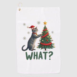 Serviette De Golf Quel chat drôle poussant l'arbre de Noël sur le ch