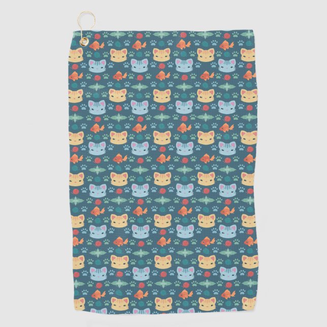 Serviette De Golf Qu'est-ce que le Cool, Kitty Chat en bleu et jaune (Devant)