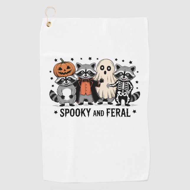 Serviette De Golf Raccoon d'Halloween éffrayant et Feral Funny (Devant)