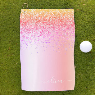 Serviette De Golf Rainbow Pastel Girly Parties scintillant Metal Nom
