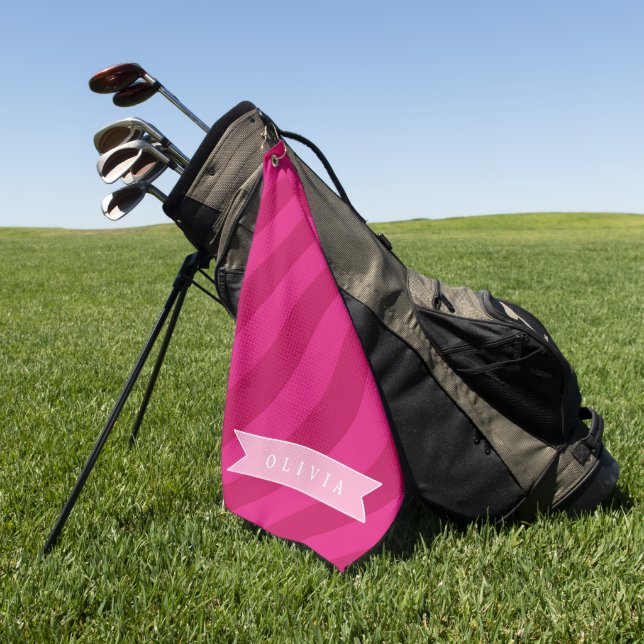 Serviette De Golf Rayure Rose Moderne Mignonne Personnalisée (Vert)