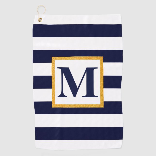 Serviette De Golf Rayures blanches et bleues (Devant)