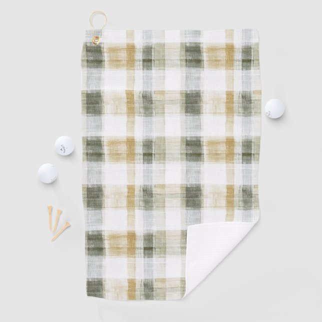 Serviette De Golf Rayures écossaises vert jaune blanc (En situation)