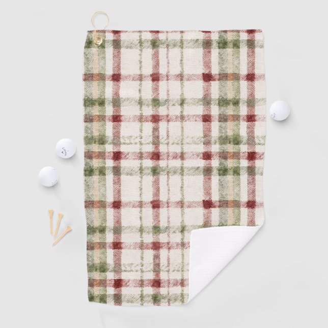 Serviette De Golf Rayures écossaises vertes et rouges crème (En situation)