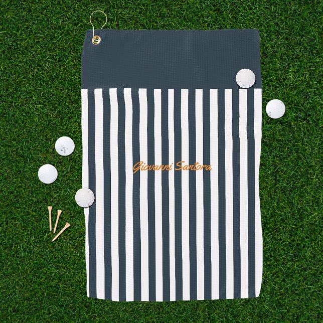 Serviette De Golf Rayures Navy | Monogramme du gentleman moderne (Créateur téléchargé)