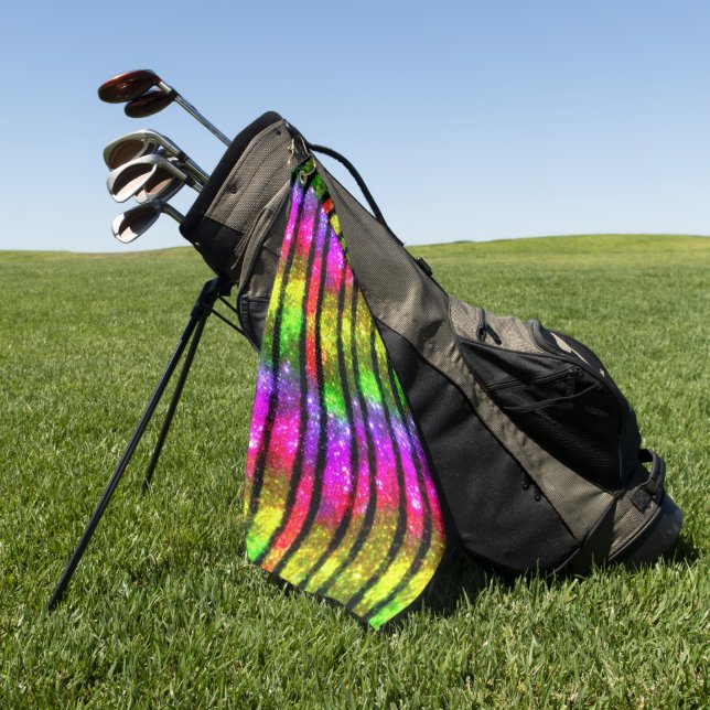 Serviette De Golf Rayures scintillantes arc-en-ciel néon (Vert)
