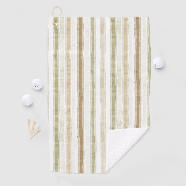 Serviette De Golf Rayures vert brun crème  (En situation)