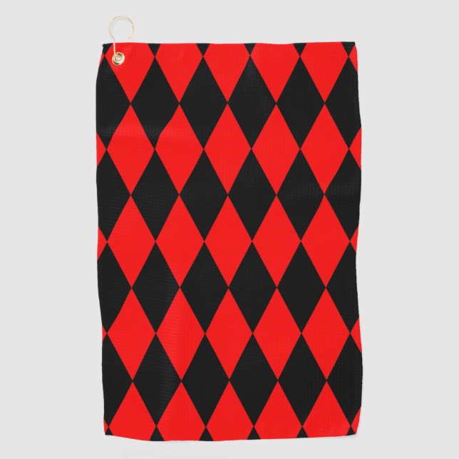 Serviette De Golf Red Black Harlequin Diamonds Checkers Design  (Devant)
