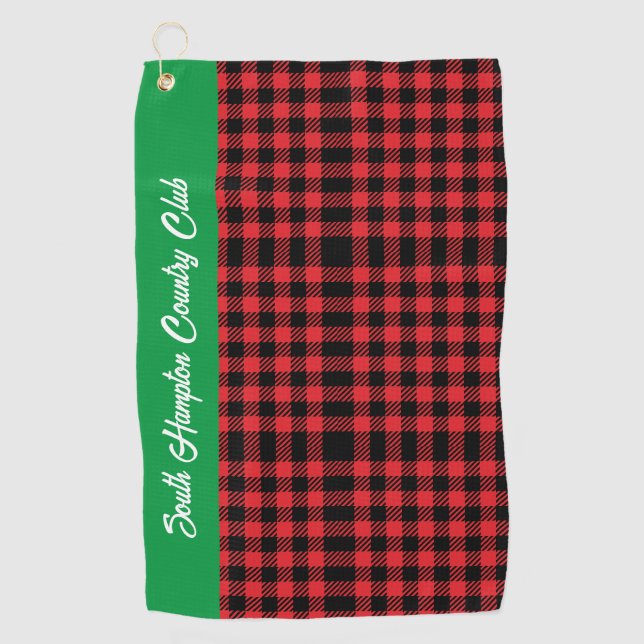 Serviette De Golf Red Buffalo Plaid Golf Towne / Custom Club Nom (Devant)