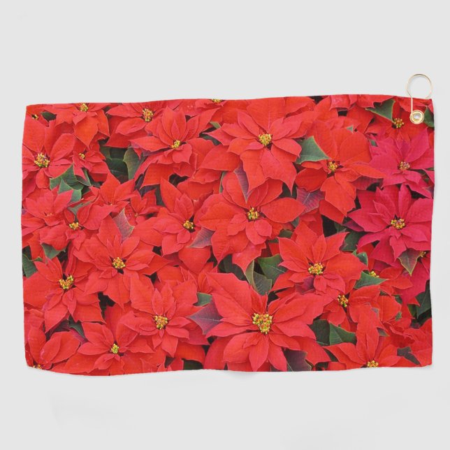 Serviette De Golf Red Poinsettias I Christmas Holiday Floral Photo (Horizontal)