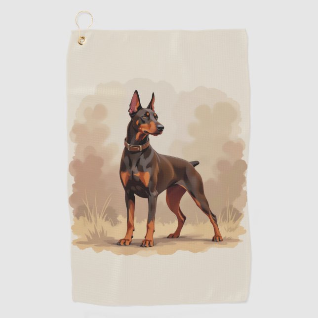 Serviette De Golf Red Rust Brown Doberman Pinscher Dog (Devant)