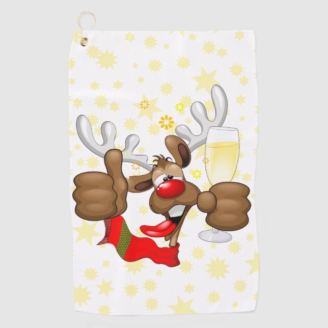 Serviette De Golf Reindeer Drunk Funny Caractère de Noël (Devant)