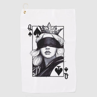 Serviette De Golf Reine de Pique (Style 7) Dessin d'Art Fin