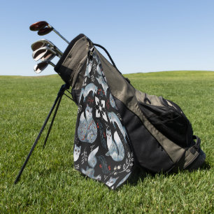 Serviette De Golf Renards bleus stylisés avec des motifs floraux com