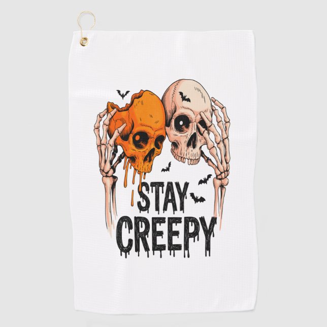 Serviette De Golf Restez Déplaisant PNG, Rétro Halloween crâne (Devant)