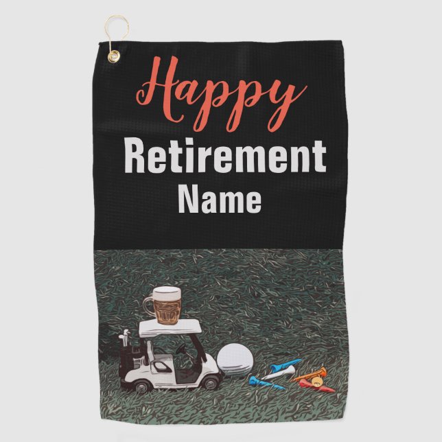 Serviette De Golf Retraite heureuse avec la bière Name  (Devant)