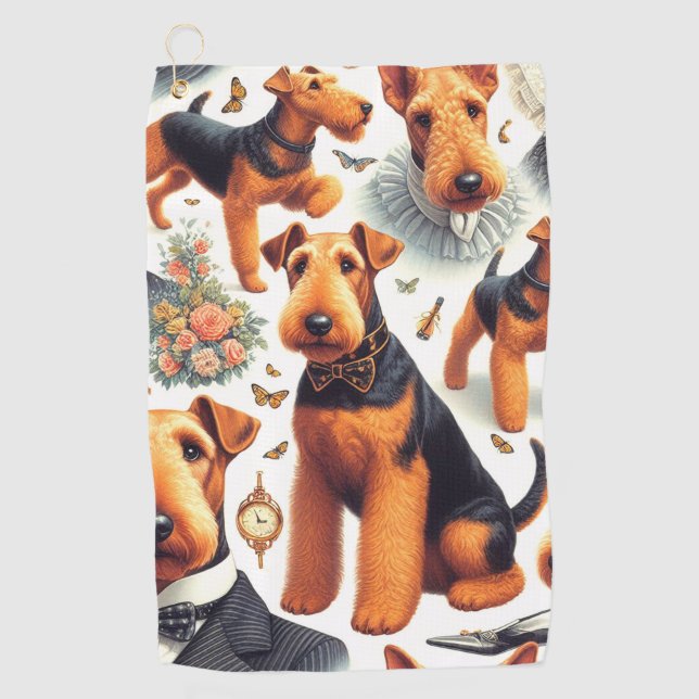 Serviette De Golf Retro Airedale Terrier sans fil (Devant)
