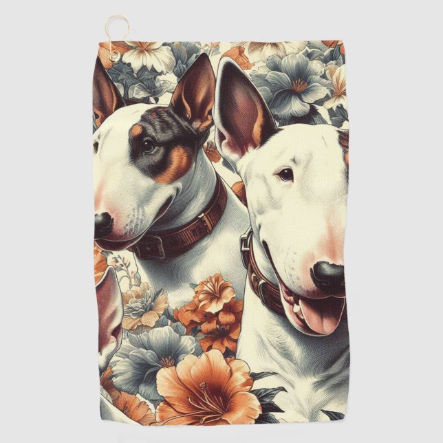 Serviette De Golf Retro Bull Terrier Peinture sans fil (Devant)
