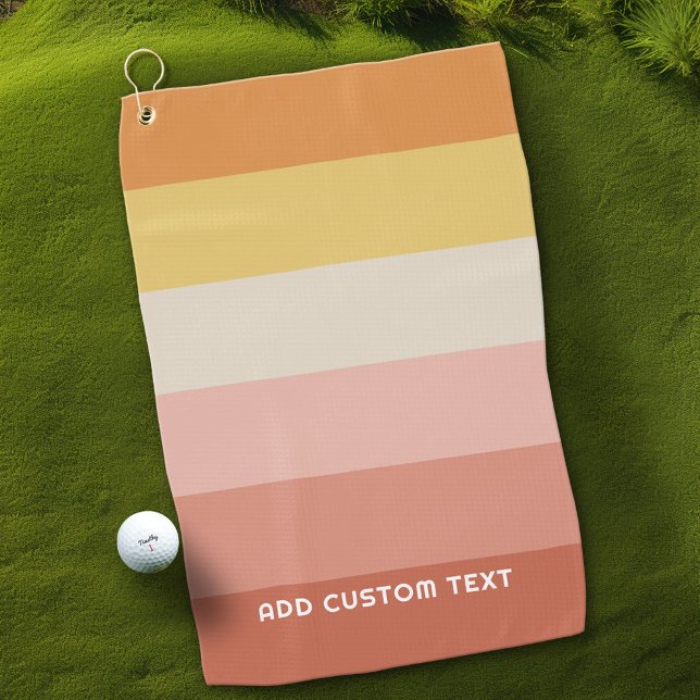 Serviette De Golf Retro Coral Sunset Stripes Minimal Sans Serif Nom (Custom Golf Towel)