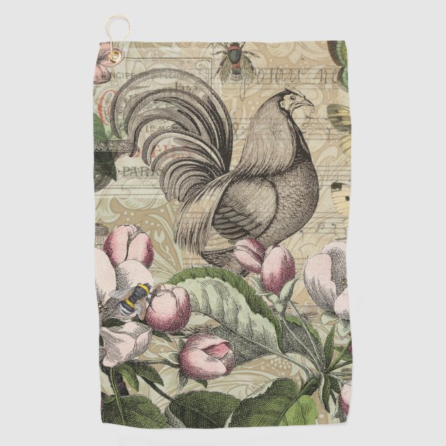 Serviette De Golf Rooster Garden Flower Papillon Art (Devant)