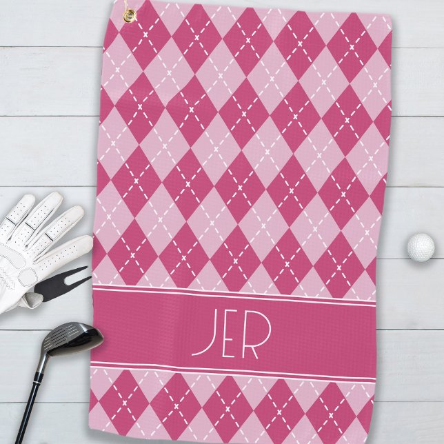 Serviette De Golf Rose Argyle Plaid Monogramme Initiales  (Pink Argyle Plaid Custom Monogram Initials Classic Golf Towel)