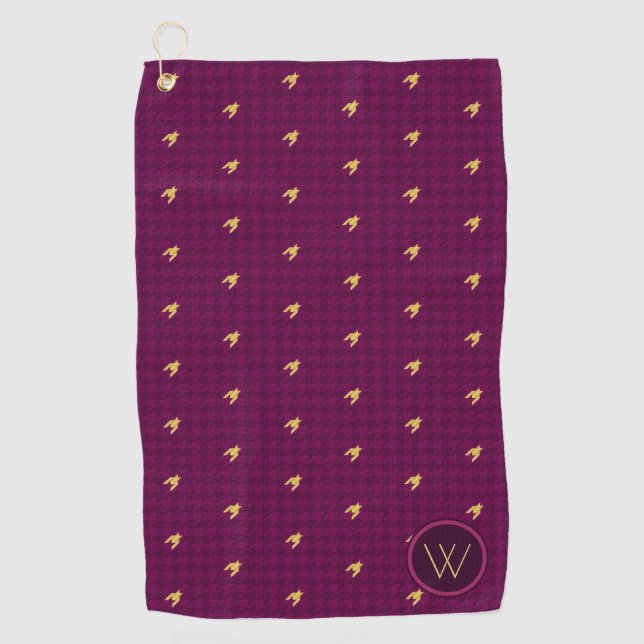 Serviette De Golf Rose avec Gold Accent Houndstooth Golf Towne (Devant)
