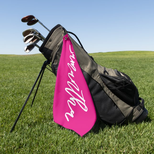 Serviette De Golf Rose Chaude et Écriture au Pinceau Blanche (Vert)