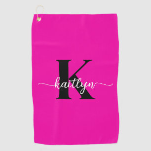 Serviette De Golf Rose Chaude Monogramme Noir