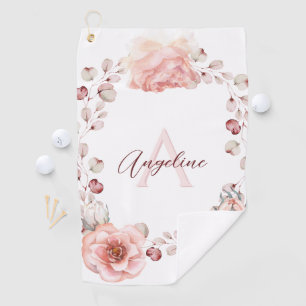 Serviette De Golf Rose d'aquarelle Wreath personnalisée   BLANCHE
