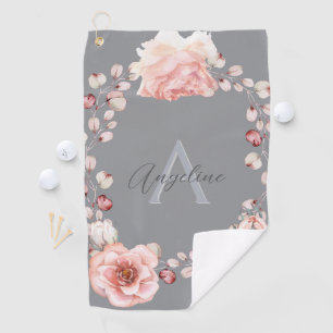 Serviette De Golf Rose d'aquarelle Wreath personnalisée   Gray