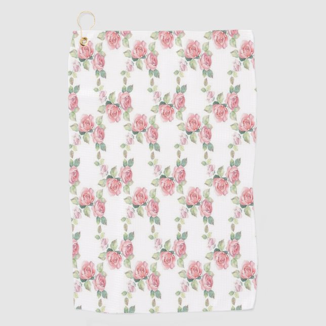 Serviette De Golf Rose Florale Rose Chic Usé (Devant)
