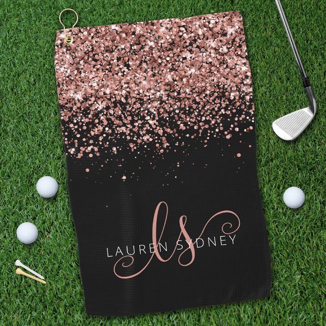 Serviette De Golf Rose Gold Blush Pink Glitter Glam Monogram Name (Créateur téléchargé)