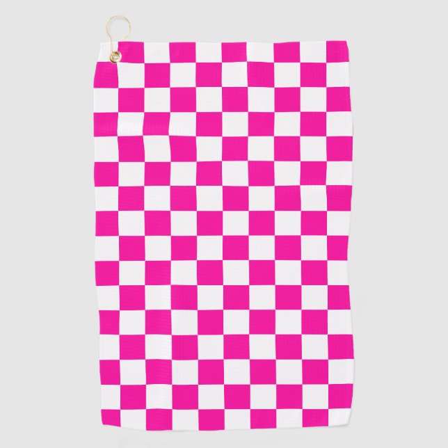 Serviette De Golf Rose néon et blanc à carreaux  (Devant)
