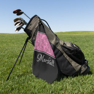 Serviette de golf rose noir blanc Curls Design