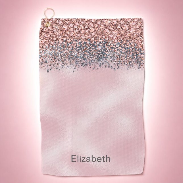Serviette De Golf Rose Pâle Bijou Personnalisé (Glam pink faux jeweled flat design patterned personalized golf towel for women)