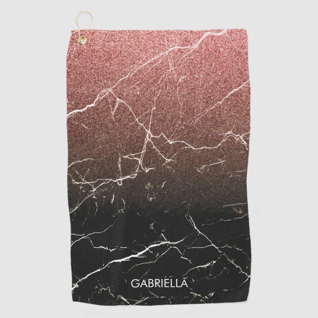 Serviette De Golf Rose Parties scintillant marbre noir (Devant)