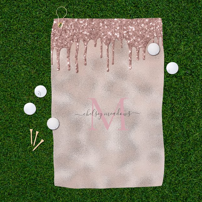 Serviette De Golf Rose Parties scintillant or Monogramme Calligraphi (Créateur téléchargé)
