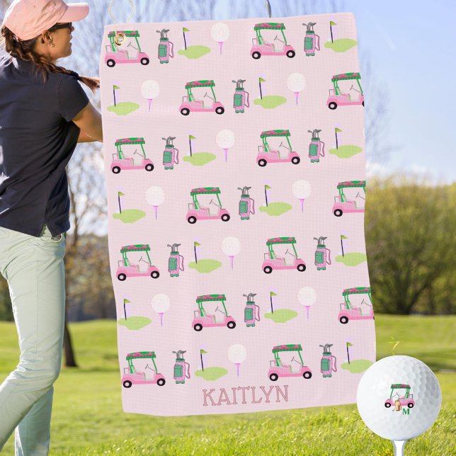 Serviette De Golf Rose Stylé Feminine Golf Design Nom personnalisé (Créateur téléchargé)