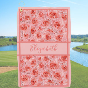 Serviette De Golf Roses imprimées pêche girly personnalisées dames