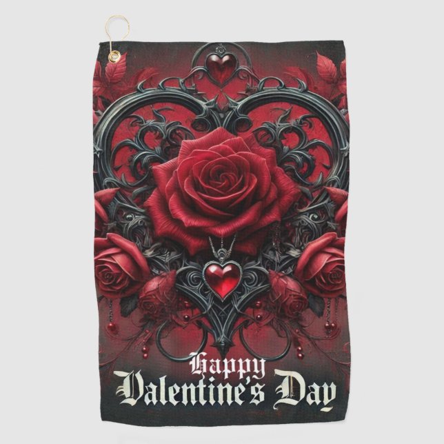 Serviette De Golf Roses rouges gothiques Saint-Valentin (Devant)