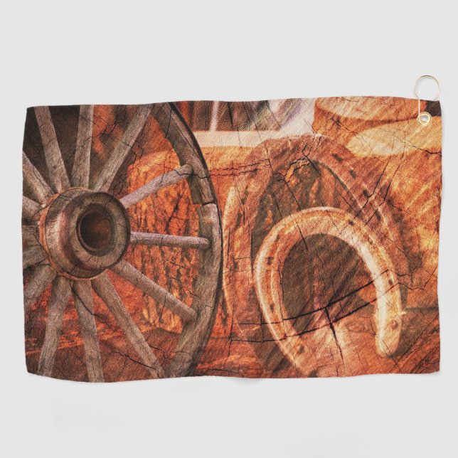 Serviette De Golf Roue en Wagon Rustique Horseshoes Style Occidental (Horizontal)