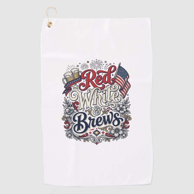 Serviette De Golf Rouge Blanc & Bières Conception de chemise de bièr (Devant)